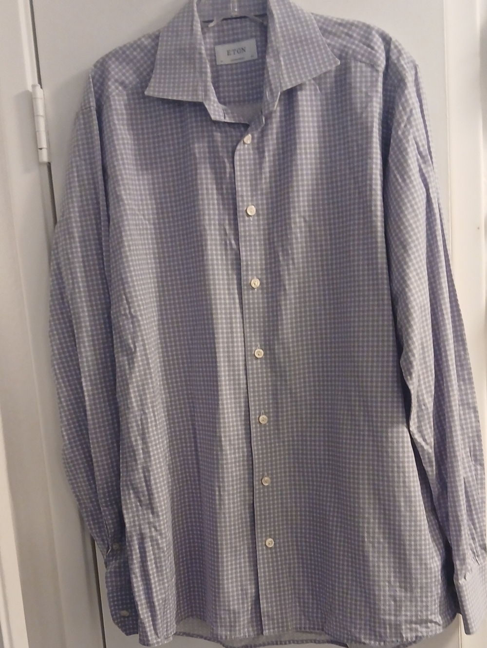 Eton Contemporary Light Blue Check Men's Dress Shirt Size 42 - 16 1/2 Neck